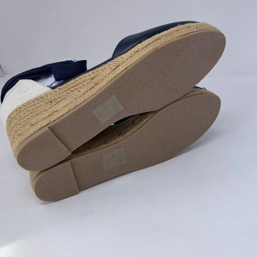 Jack Rogers Sandals Women 7M Midnight Navy Leather Palmer Espadrille Wedge S0655